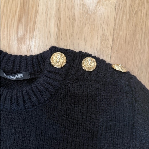Balmain Crew Cream Wool Sweater with Gold Button Accents - Picture 1 of 4